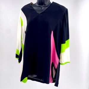 Levino Verna Pink Green Silk Blouse Long Sleeve Retro